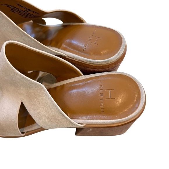 Halston Riley Owen Suede Beige Sandals Heels Women’s 7 1/2 Beach Summer Wedding - Picture 6 of 16